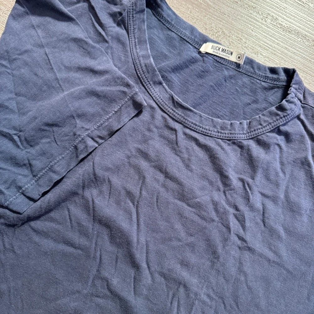 Buck Mason Shirt Mens M Blue Cotton Slub Curved Hem Tee Heritage Made in USA